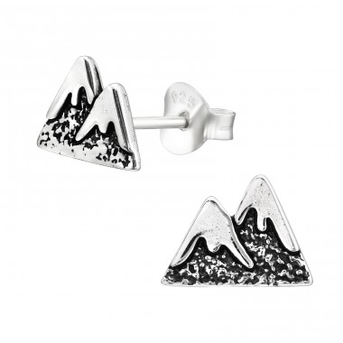 Mountain - 925 Sterling Silver Plain Ear Studs A4S44574