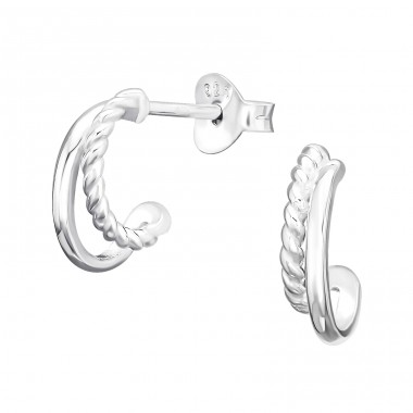 Half Hoop - 925 Sterling Silver Plain Ear Studs A4S44674