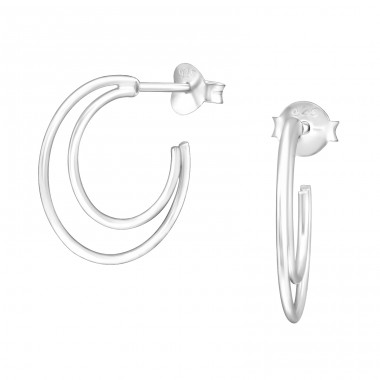 Half Hoop - 925 Sterling Silver Plain Ear Studs A4S45788