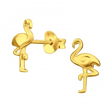 Golden Flamingo - 925 Sterling Silver Plain Ear Studs A4S45832