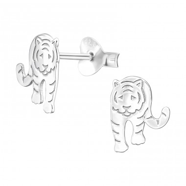 Walking Tiger - 925 Sterling Silver Plain Ear Studs A4S45854