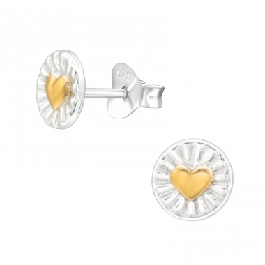 Two tone Heart - 925 Sterling Silver Plain Ear Studs A4S45919