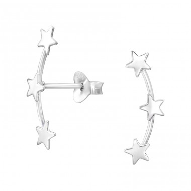 Triple Stars Ear Studs - 925 Sterling Silver Plain Ear Studs A4S46103