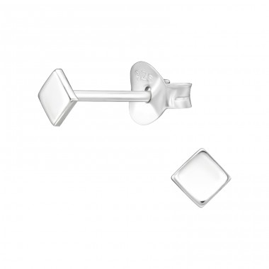 Flat Square - 925 Sterling Silver Plain Ear Studs A4S46204