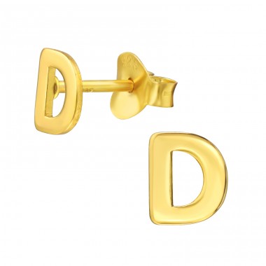 Golden "D" Letter name - 925 Sterling Silver Plain Ear Studs A4S46355