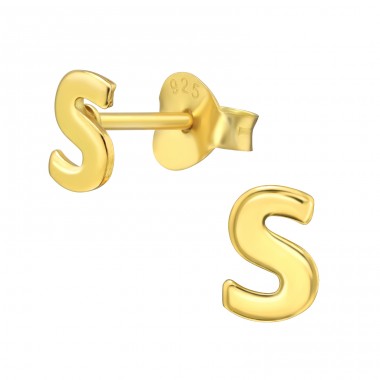 Golden "S" Letter name - 925 Sterling Silver Plain Ear Studs A4S46361