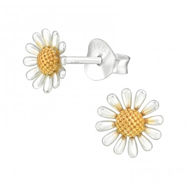 Vergoldete Blume - 925Er Silber Glatte Ohrstecker A4S46557