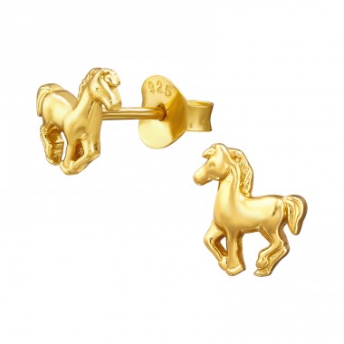 Golden Horse - 925 Sterling Silver Plain Ear Studs A4S46664