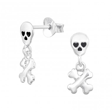 Skull And Crossbones - 925 Sterling Silver Plain Ear Studs A4S46887