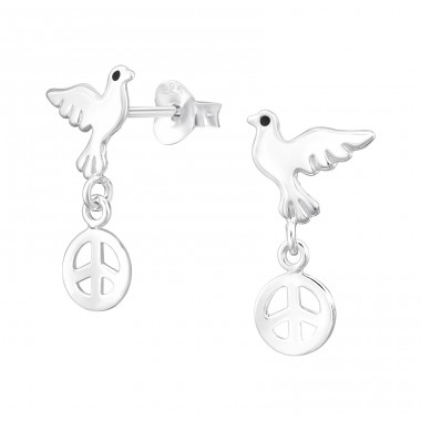 Peace Dove - 925 Sterling Silver Plain Ear Studs A4S46888