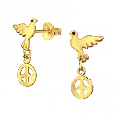 Peace Dove - 925 Sterling Silver Plain Ear Studs A4S46889