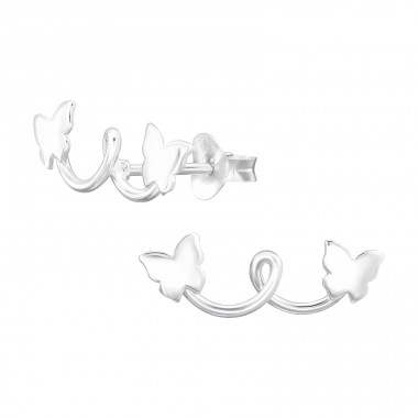 Butterfly Ear Studs - 925 Sterling Silver Plain Ear Studs A4S46905