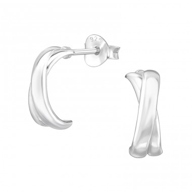 Half Hoop - 925 Sterling Silver Plain Ear Studs A4S46933