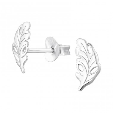 Leaf - 925 Sterling Silver Plain Ear Studs A4S46939