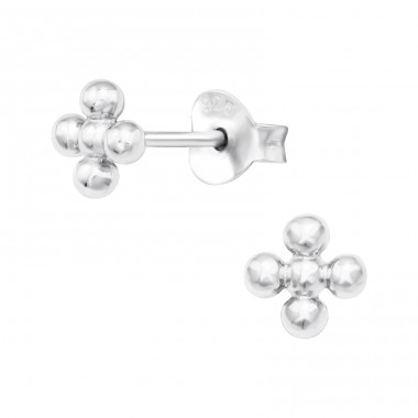 Silver Flower - 925 Sterling Silver Plain Ear Studs A4S47046