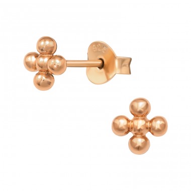 Rose Gold Flower - 925 Sterling Silver Plain Ear Studs A4S47047