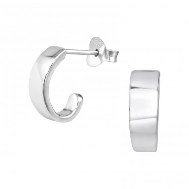 Half Hoop - 925 Sterling Silver Plain Ear Studs A4S47057