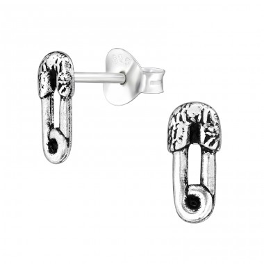 Safety Pin - 925 Sterling Silver Plain Ear Studs A4S47100