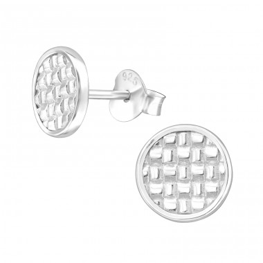 Textured Disc - 925 Sterling Silver Plain Ear Studs A4S47101