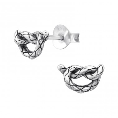 Oxidized Knot - 925 Sterling Silver Plain Ear Studs A4S47251