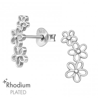 Blumen in Linie - 925Er Silber Glatte Ohrstecker A4S47412