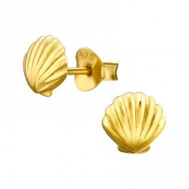 Shell - 925 Sterling Silver Plain Ear Studs A4S47413