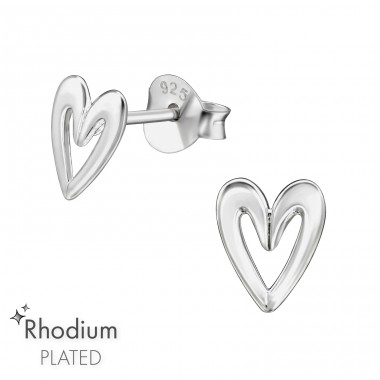 Heart - 925 Sterling Silver Plain Ear Studs A4S47417