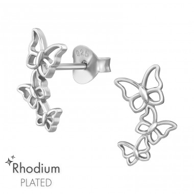 Butterflies in line - 925 Sterling Silver Plain Ear Studs A4S47422