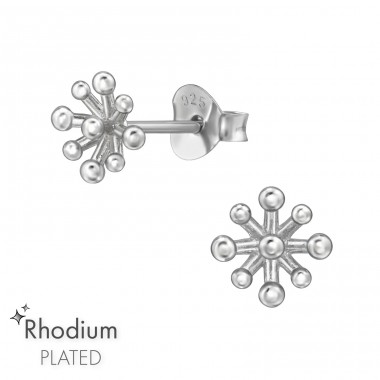 Rhodium plated Flower - 925 Sterling Silver Plain Ear Studs A4S47428