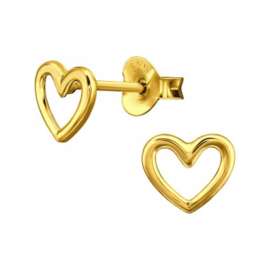 Golden Heart - 925 Sterling Silver Plain Ear Studs A4S47543