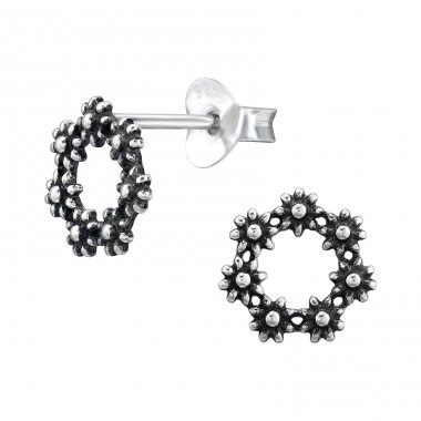 Wreath - 925 Sterling Silver Plain Ear Studs A4S47658