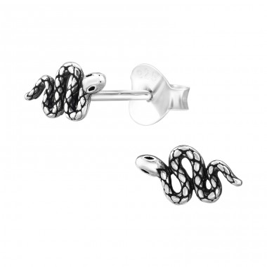 Snake oxidized - 925 Sterling Silver Plain Ear Studs A4S47852