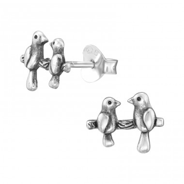 Birds oxidized - 925 Sterling Silver Plain Ear Studs A4S47854