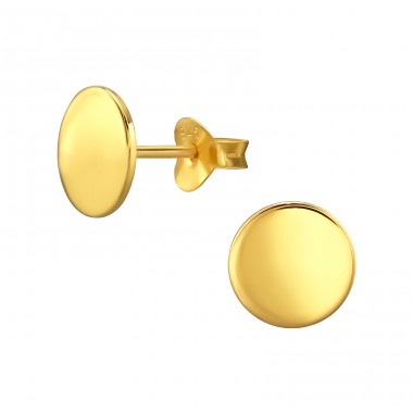 Circle Shape Gold - 925 Sterling Silver Plain Ear Studs A4S48151