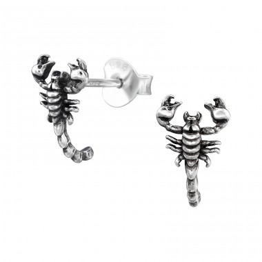 Curved Scorpion - 925 Sterling Silver Plain Ear Studs A4S48306