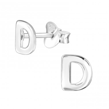  Letter "D" - 925 Sterling Silver Plain Ear Studs A4S48320