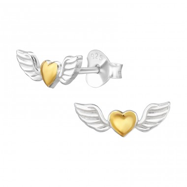 Winged Heart - 925 Sterling Silver Plain Ear Studs A4S48341