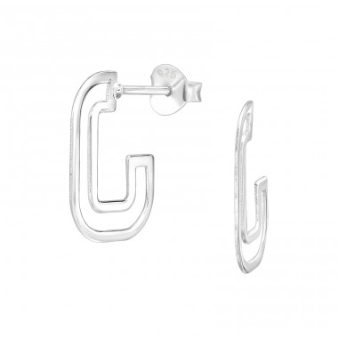 Half Hoop - 925 Sterling Silver Plain Ear Studs A4S48342