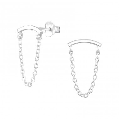 Arch With Hanging Chain - 925 Sterling Silver Plain Ear Studs A4S48346