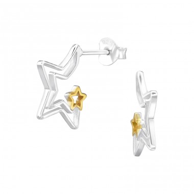 Half star with gilt star - 925 Sterling Silver Plain Ear Studs A4S48395