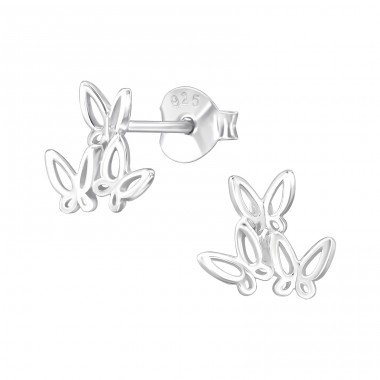 3 Butterflies - 925 Sterling Silver Plain Ear Studs A4S48429