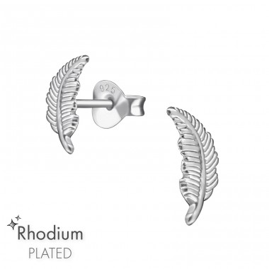 Feather - 925 Sterling Silver Plain Ear Studs A4S48500