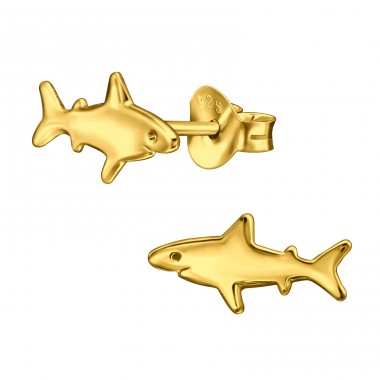 Golden Shark - 925 Sterling Silver Plain Ear Studs A4S48507