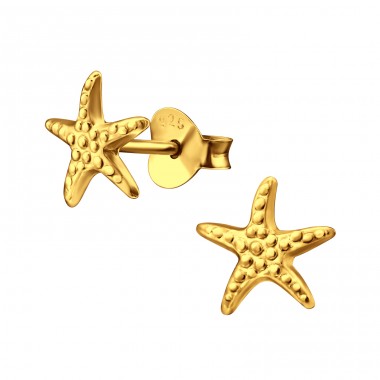 Golden Starfish - 925 Sterling Silver Plain Ear Studs A4S48508