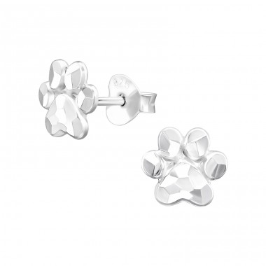 Paw Print - 925 Sterling Silver Plain Ear Studs A4S48722