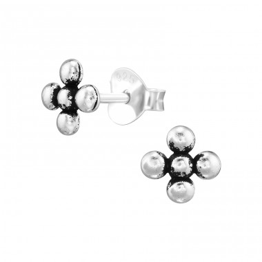 Flower ear Studs - 925 Sterling Silver Plain Ear Studs A4S48747