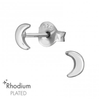 Moon - 925 Sterling Silver Plain Ear Studs A4S48782