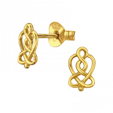 Golden Celtic Symbol - 925 Sterling Silver Plain Ear Studs A4S49199