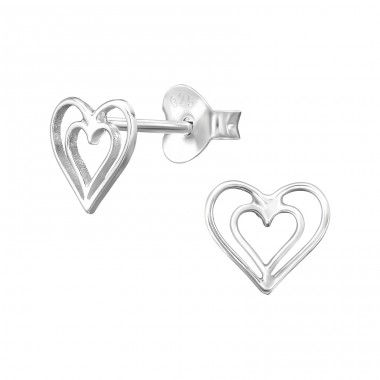 Heart In Heart - 925 Sterling Silver Plain Ear Studs A4S49292