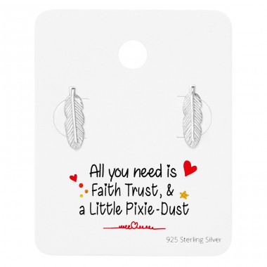 Feather  Ear Studs On Cute Card - 925 Sterling Silver Jewellery Sets A4S35904